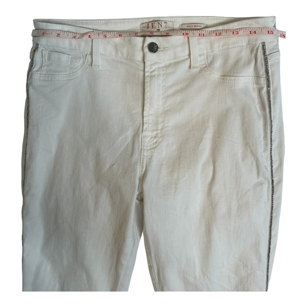 Jen7 by 7 for All Mankind White Side Bling Ankle Skinny Stretchy Jeans Size 6 - Picture 12 of 14